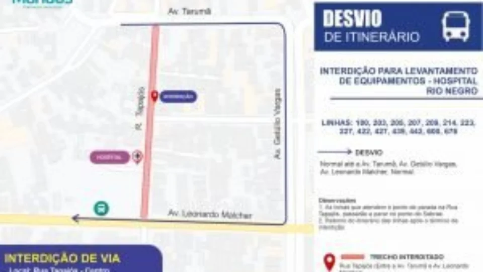 Trecho da rua Tapajós será interditado temporariamente para serviço em hospital