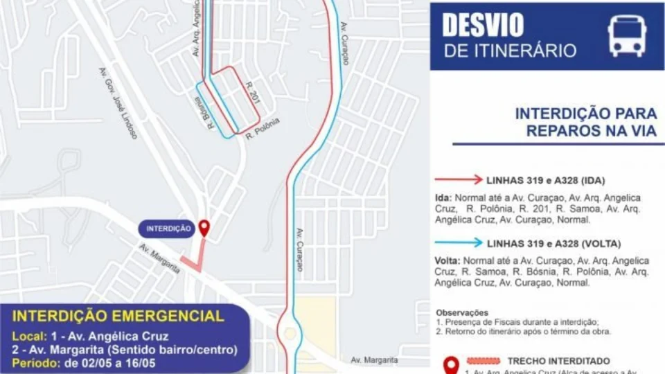 Linhas terão itinerários alterados por 15 dias na zona Norte de Manaus
