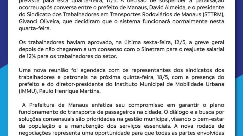 Prefeitura e Sindicato dos Rodoviários chegam a acordo e evitam greve no transporte coletivo