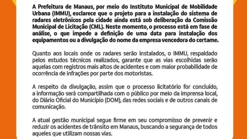 Novos Radares: projeto permanece sob deliberação da Comissão Municipal de Licitação