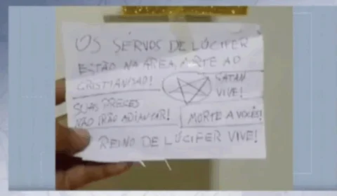 Satanistas invadem igreja e deixam bilhete com ameaças aos fiéis 