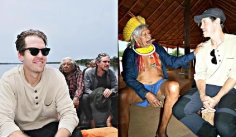 Da pista para a floresta: Vettel visita a amazônia e encontra o cacique Raoni