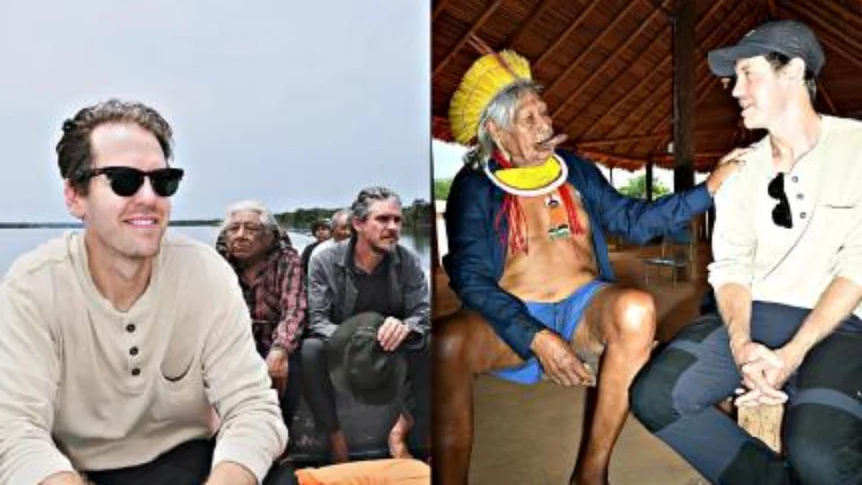 Da pista para a floresta: Vettel visita a amazônia e encontra o cacique Raoni